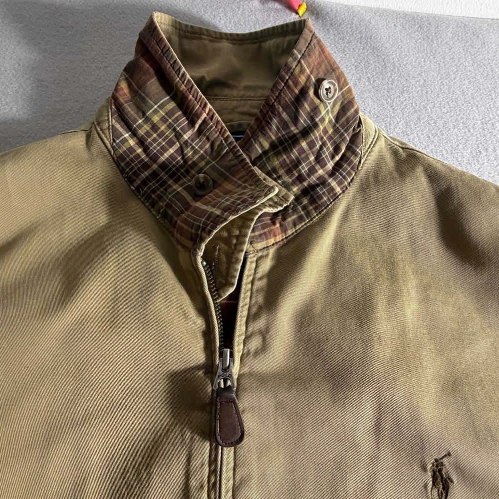 Vintage 90s Polo Ralph Lauren Men's XL Tan Plaid Flannel Lined Harrington Jacket - Picture 4 of 10